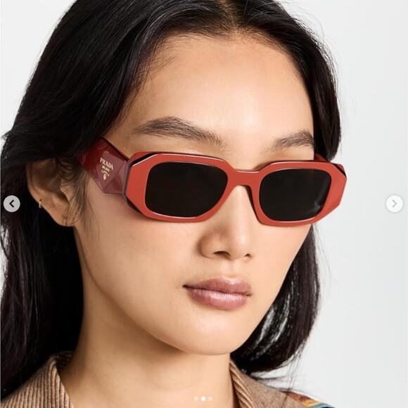 PRADA Symbole Diamond Rectangle Sunglasses Fiery Orange Red PR 17WS - Picture 1 of 14